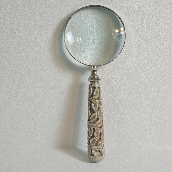 Unbranded Other - Carved Stone Leaf Handle Magnifying Glass Decorative Desk Reader Tool Office